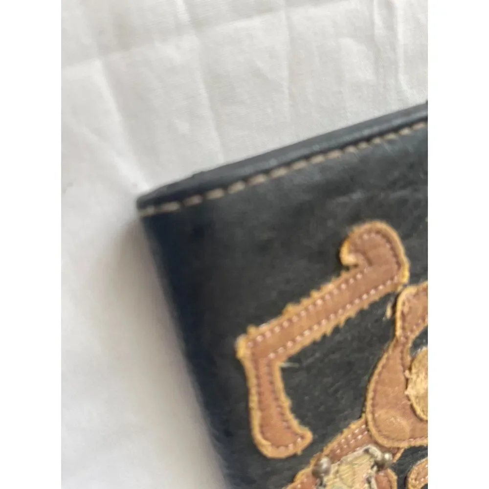 Vintage Wallet LOVE Tattoo Style Bohemian Boho Hinged Wallet Long Clutch Brown